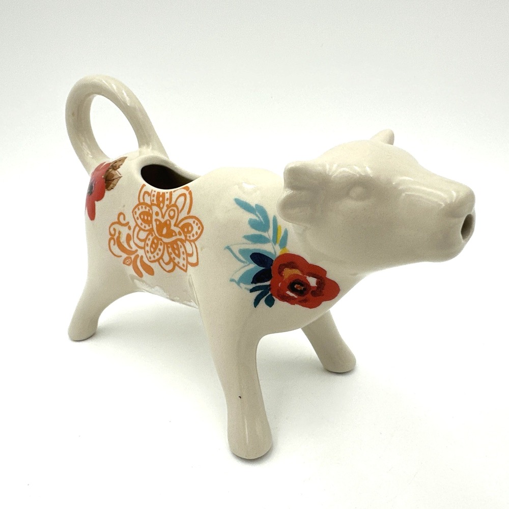 The Pioneer Woman Cow Creamer White Flea Market Floral Ceramic Farmhouse